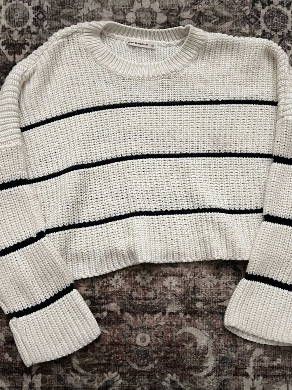moon & madison Cream Sweater with Black Stripes